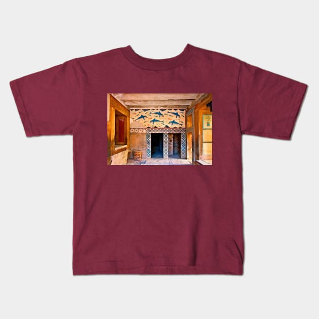 Minoan Dolphins of Knossos Kids T-Shirt by Cretense72